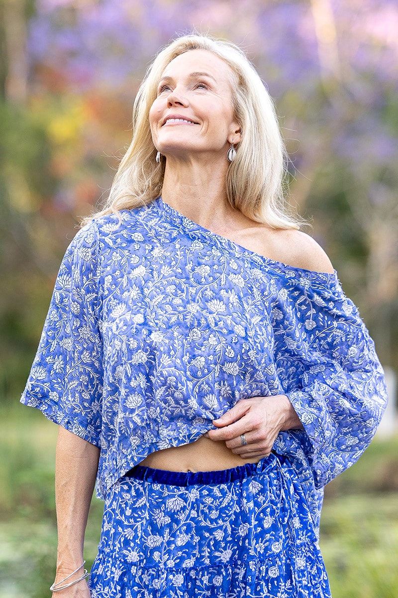 Womens, Ainsley Skirt & Matilde Blouse. 100% cotton, hand block print. Blue Floral - Aurelia - Heirloom Collection