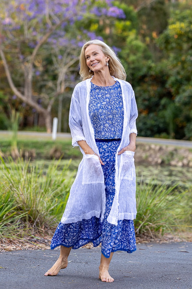 Womens, Shimla Coat, 7/8 sleeve, 100% sheer cotton, in pure serene white.