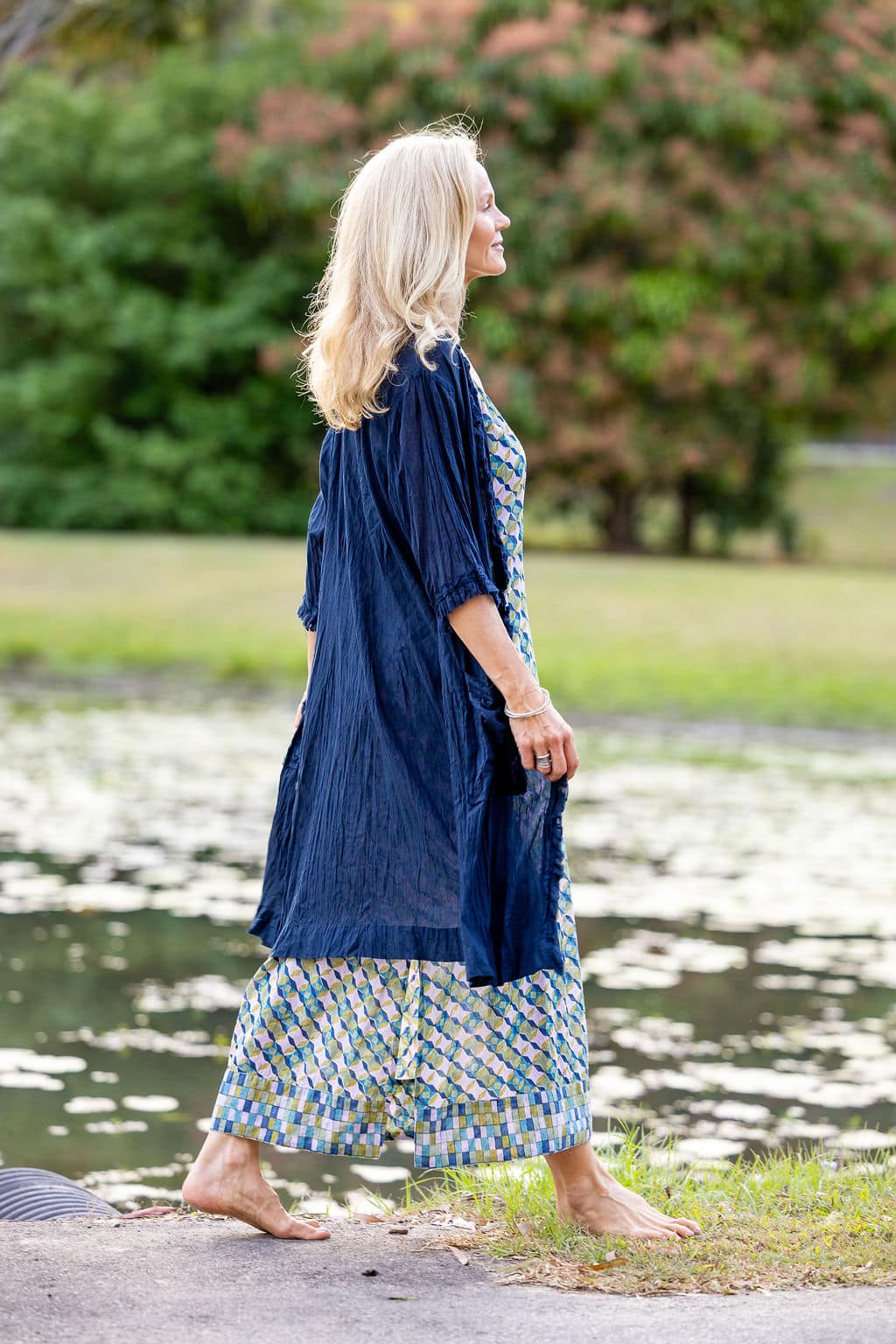 Womens, Shimla Coat, 7/8 sleeve, 100% sheer cotton, in classic navy.