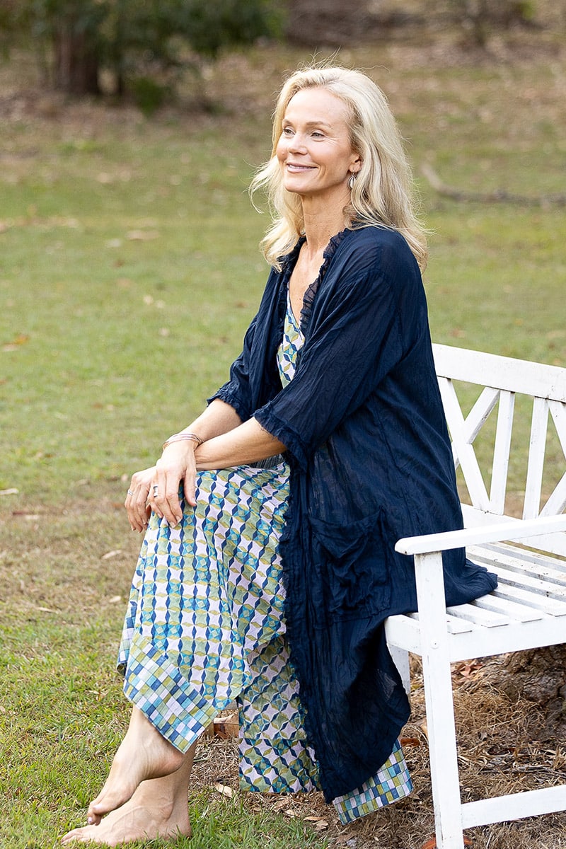 Womens, Shimla Coat, 7/8 sleeve, 100% sheer cotton, in classic navy.