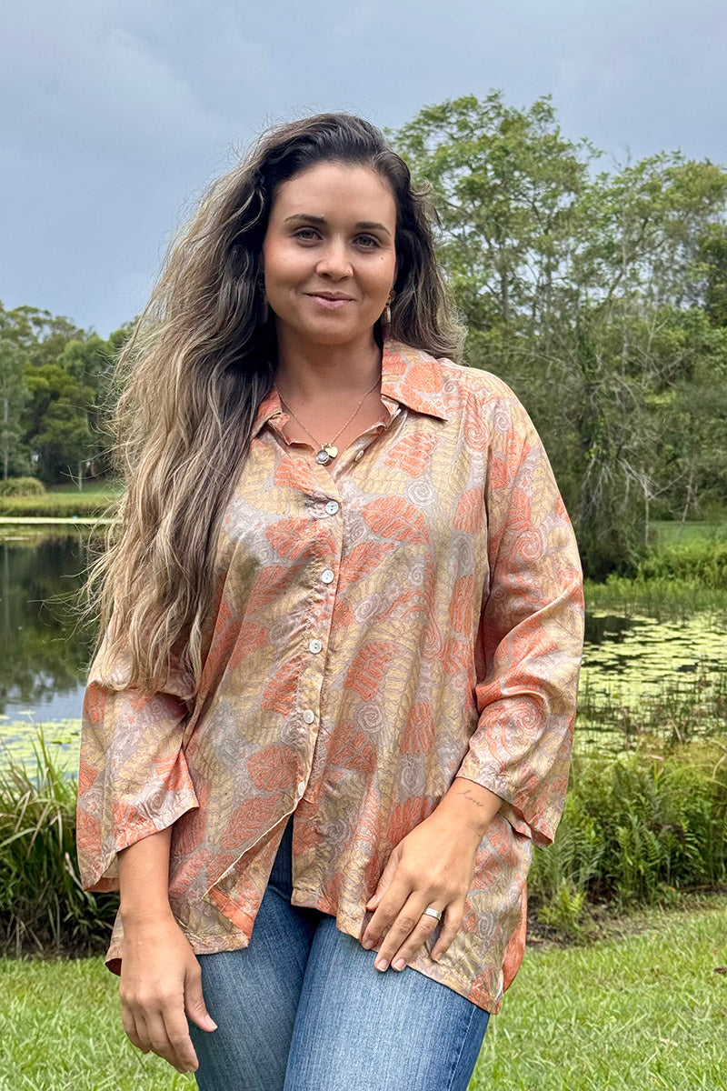 Vintage Sari Amira Blouse - Coral (silk)