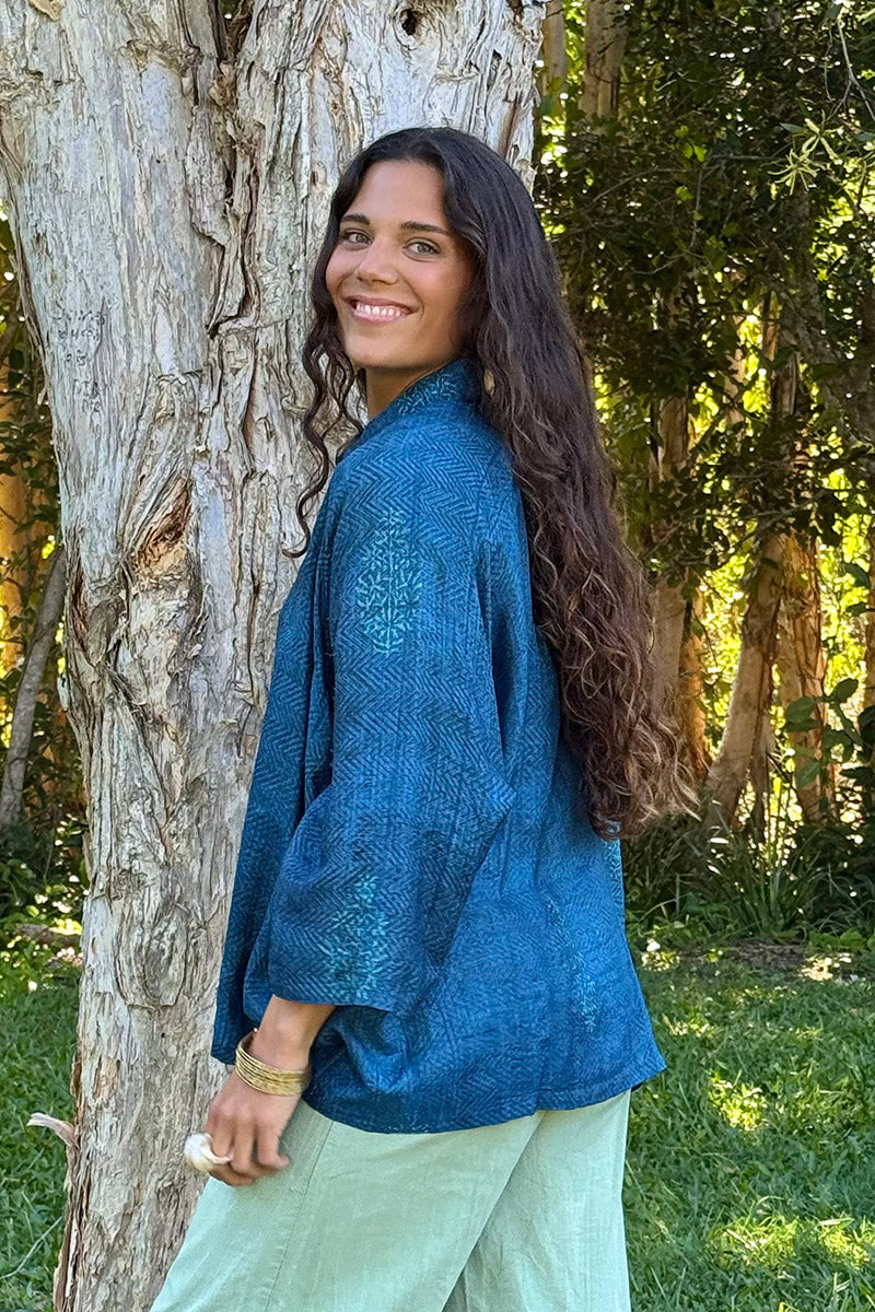 Vintage Sari Amira - Indigo Fossil (wool/silk)