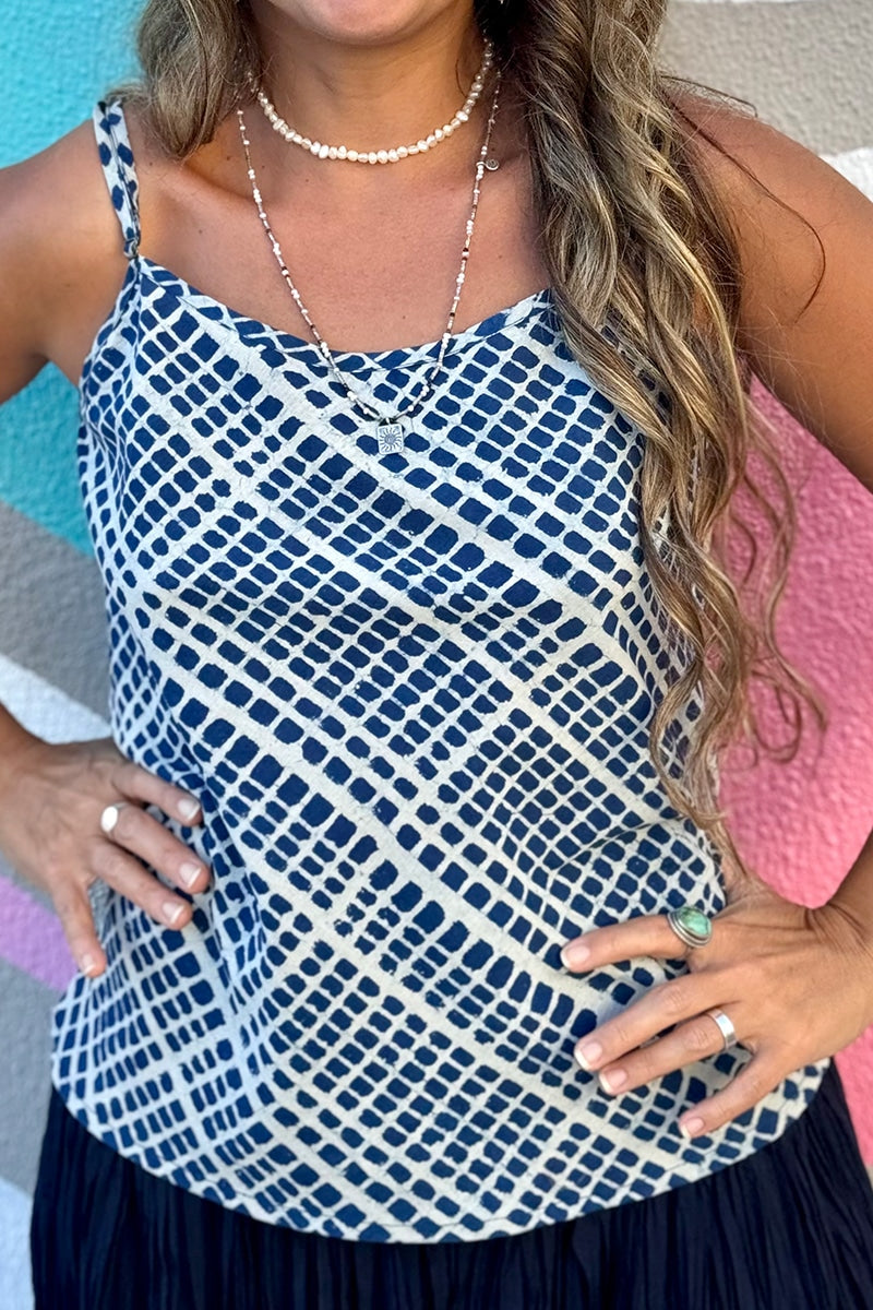 Juliet Top - Indigo Grid