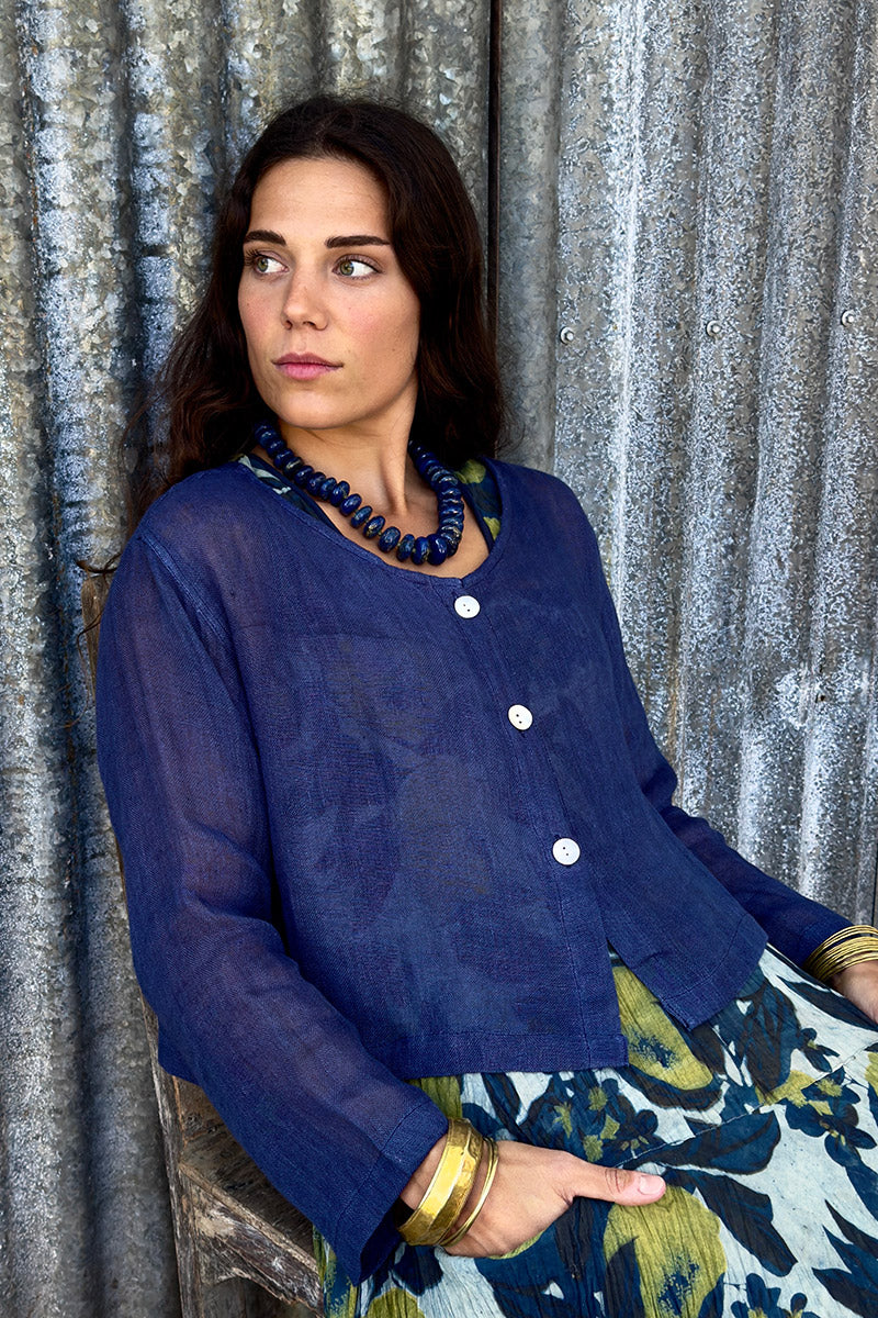 Wild Hearts Linen Cardigan - Navy