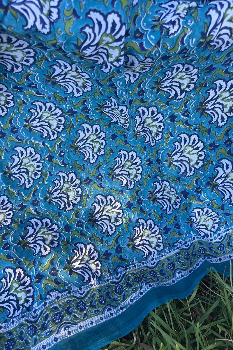 Sarong, 100% Cotton, hand block print. Blue Lagoon.