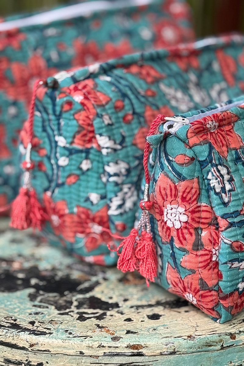 Wash Bags, accessories, Hand block prints, plastic lined with inside - Wildflower