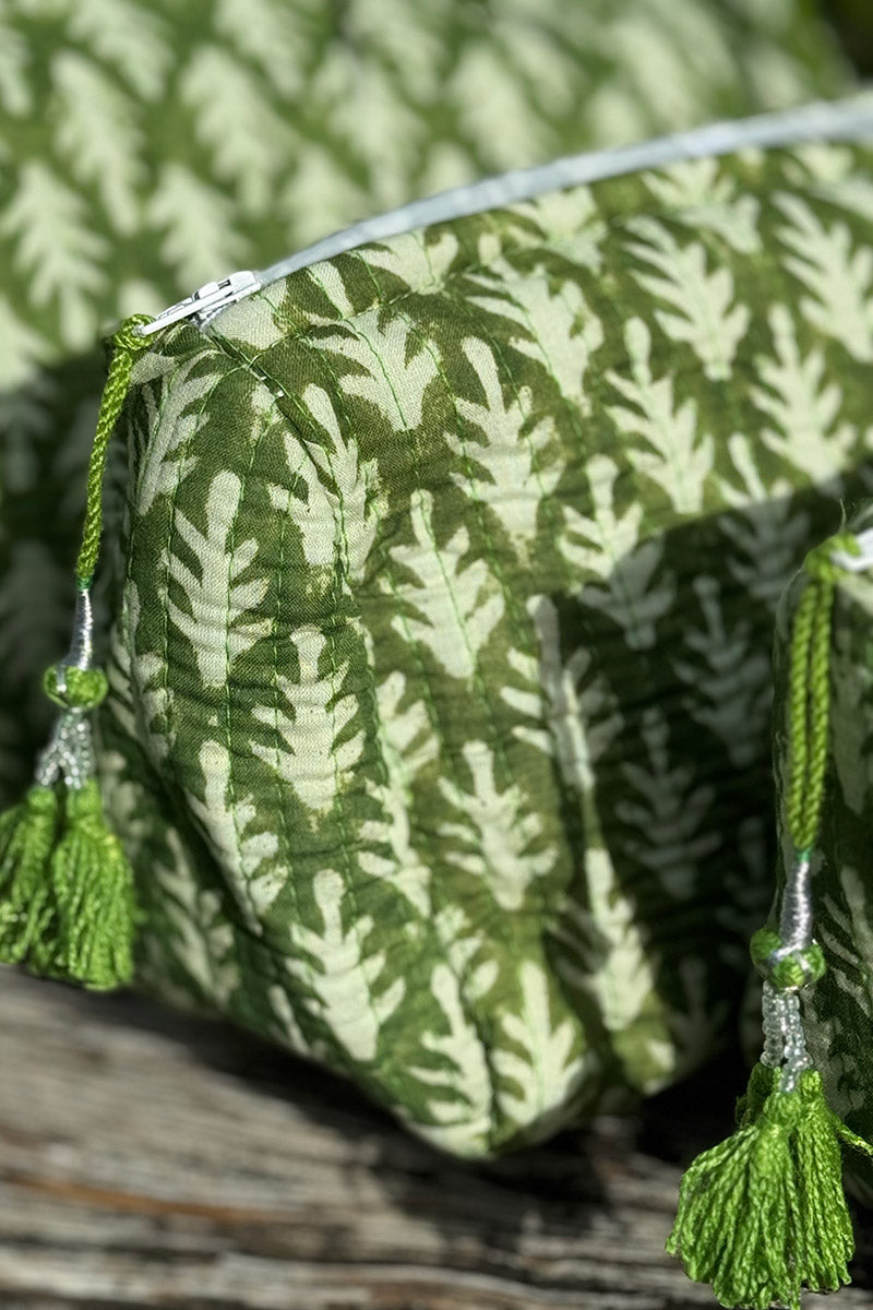 Wash Bags, accessories, Hand block prints, plastic lined with inside - Fern