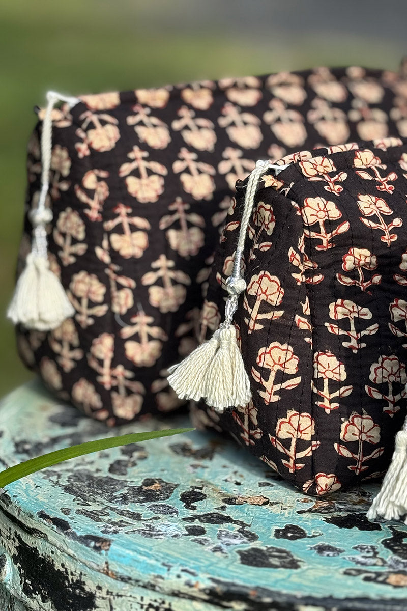 Wash Bags, accessories, Hand block prints, plastic lined with inside - Cinder