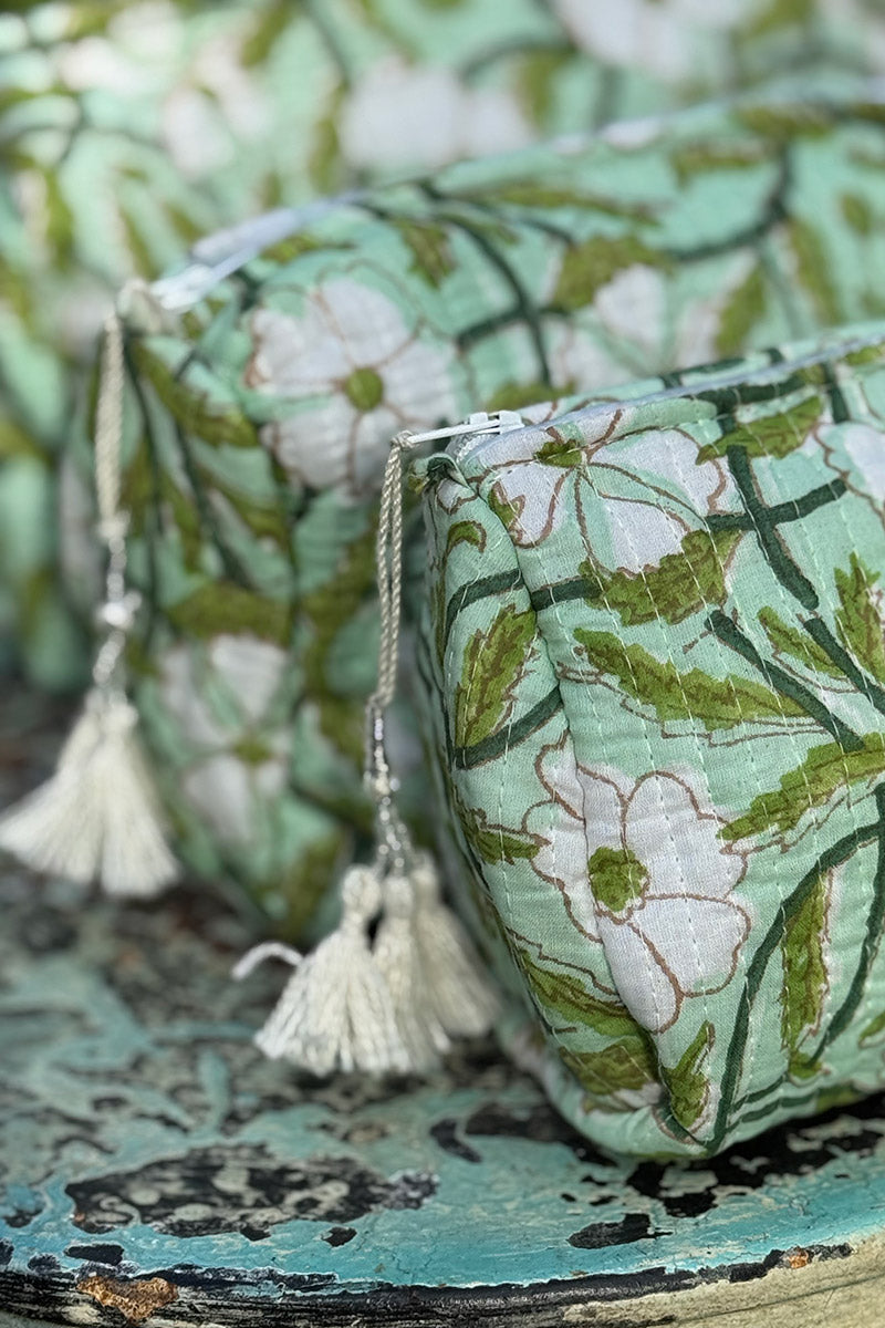 Wash Bags, accessories, Hand block prints, plastic lined with inside - Meadow