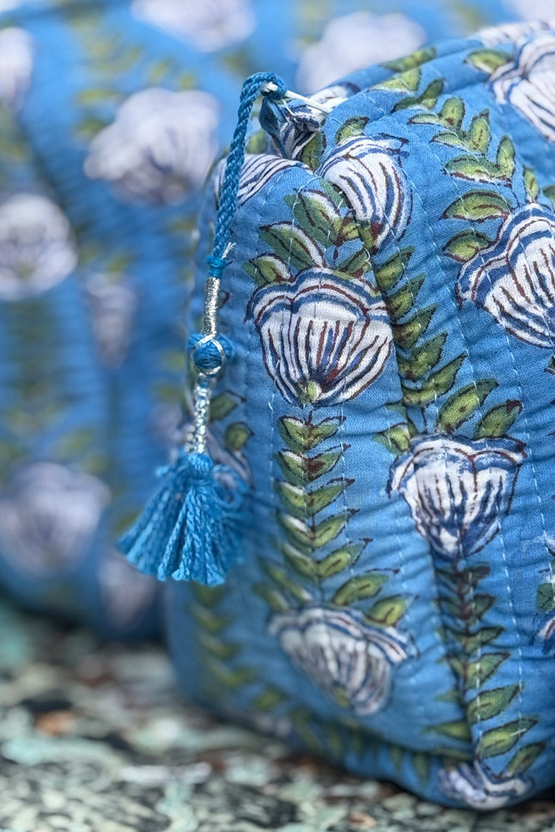 Wash Bags, accessories, Hand block prints, plastic lined with inside - Sea Garden