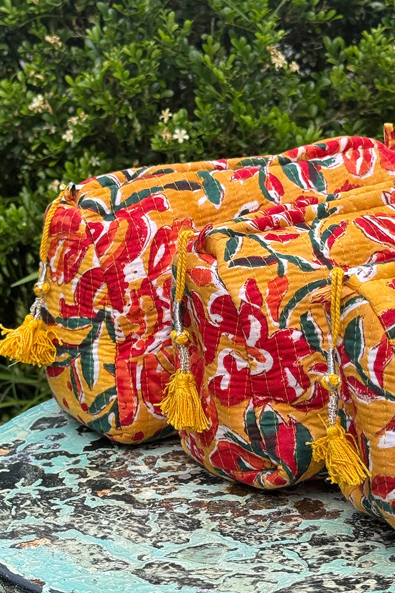 Wash Bags, accessories, Hand block prints, plastic lined with inside pockets. Small, Medium and Large. Solara