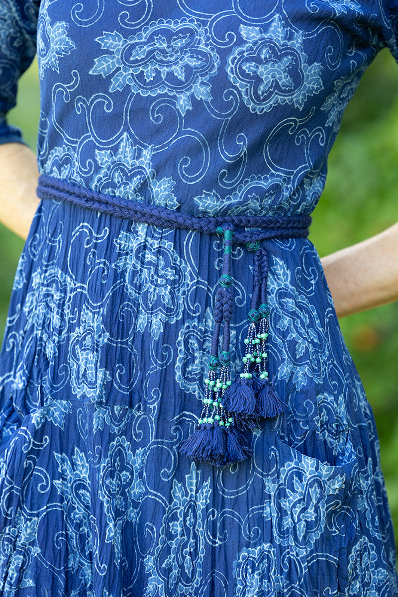 Woven and beaded belt - Indigo