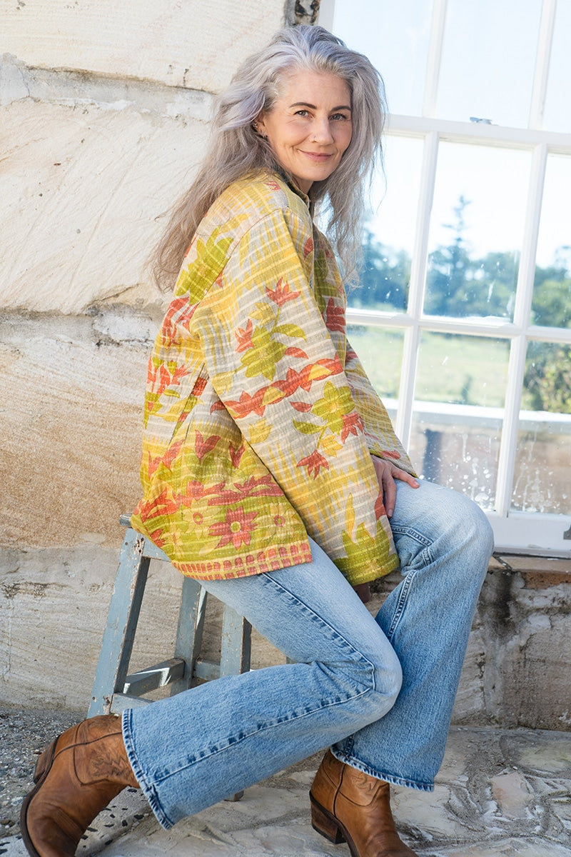 Womens, Rustic Kantha Jacket, handmade from 100% cotton recycled Vintage fabrics, in Rustic 60's - Fenn