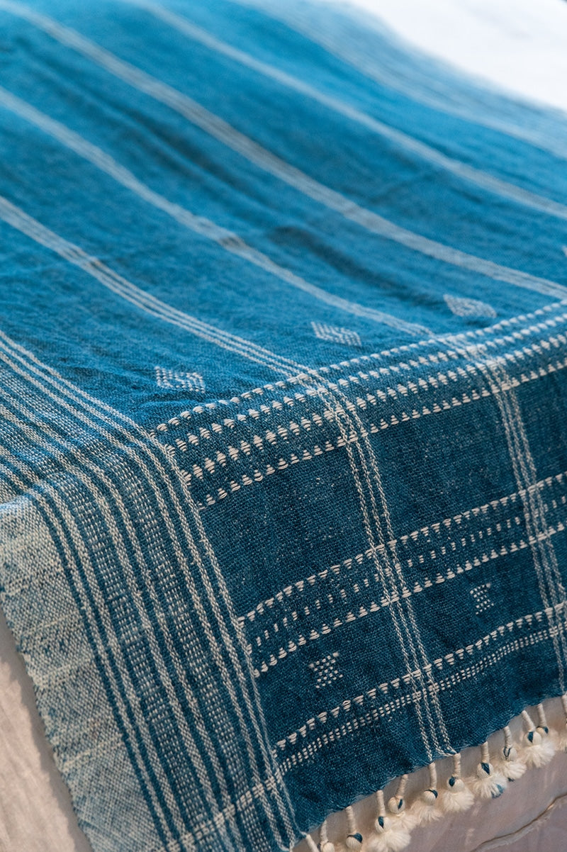 Raw Wool Throw, 100% pure wool, hand loomed. Use as a throw, shawl, mediation wrap or bed blanket. Sapphire blue