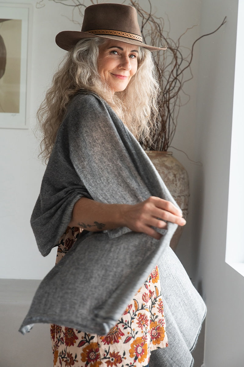 Womens soft and comfortable, Ethereal Scarf, in acrylic/viscose. Charcoal
