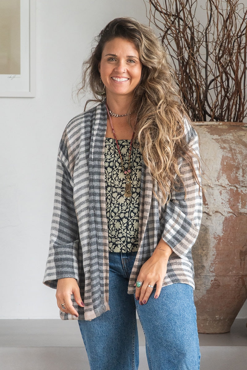 Womens soft and comfortable, Ethereal Cardigan, in acrylic/viscose. Multi Check