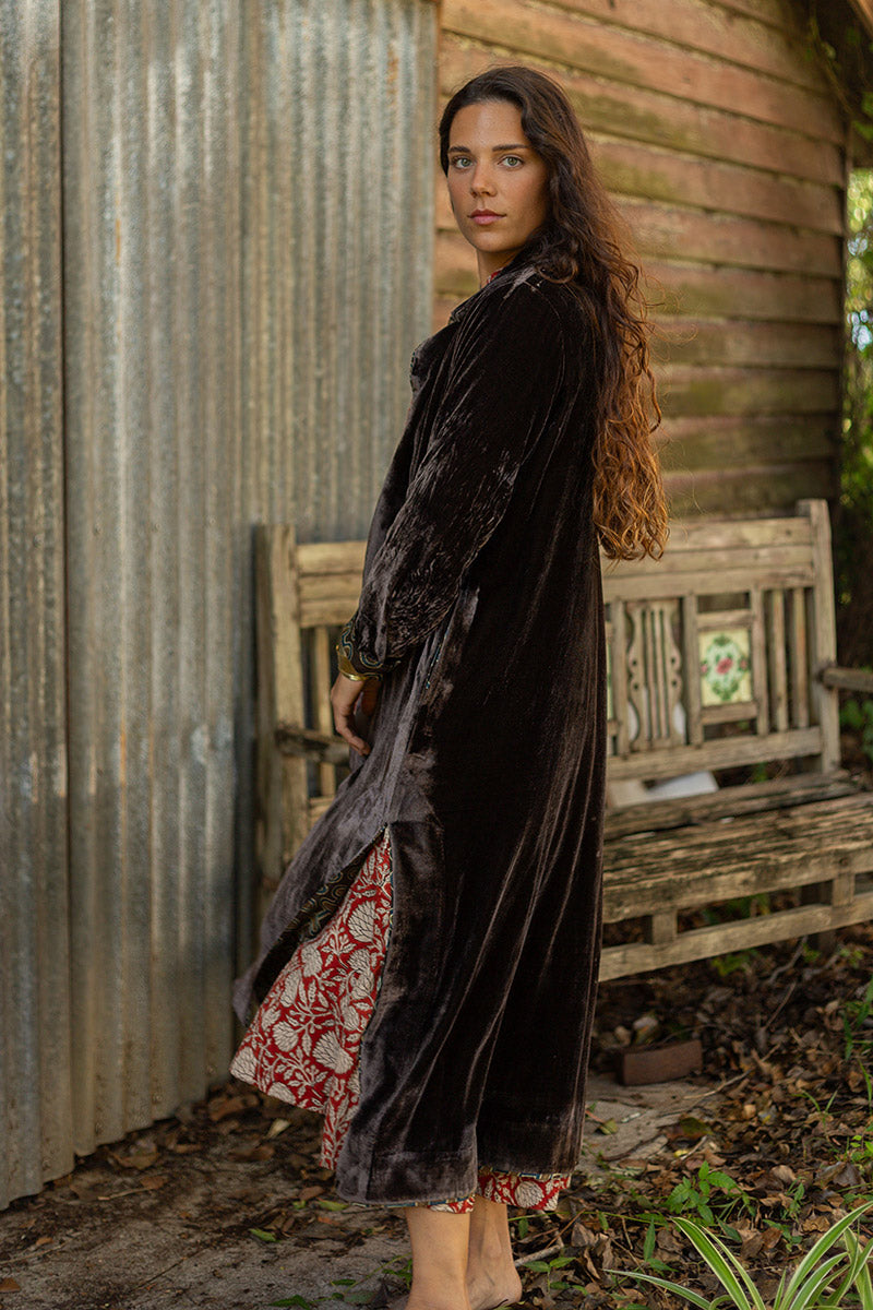 Odessa Silk/Velvet Coat - Truffle