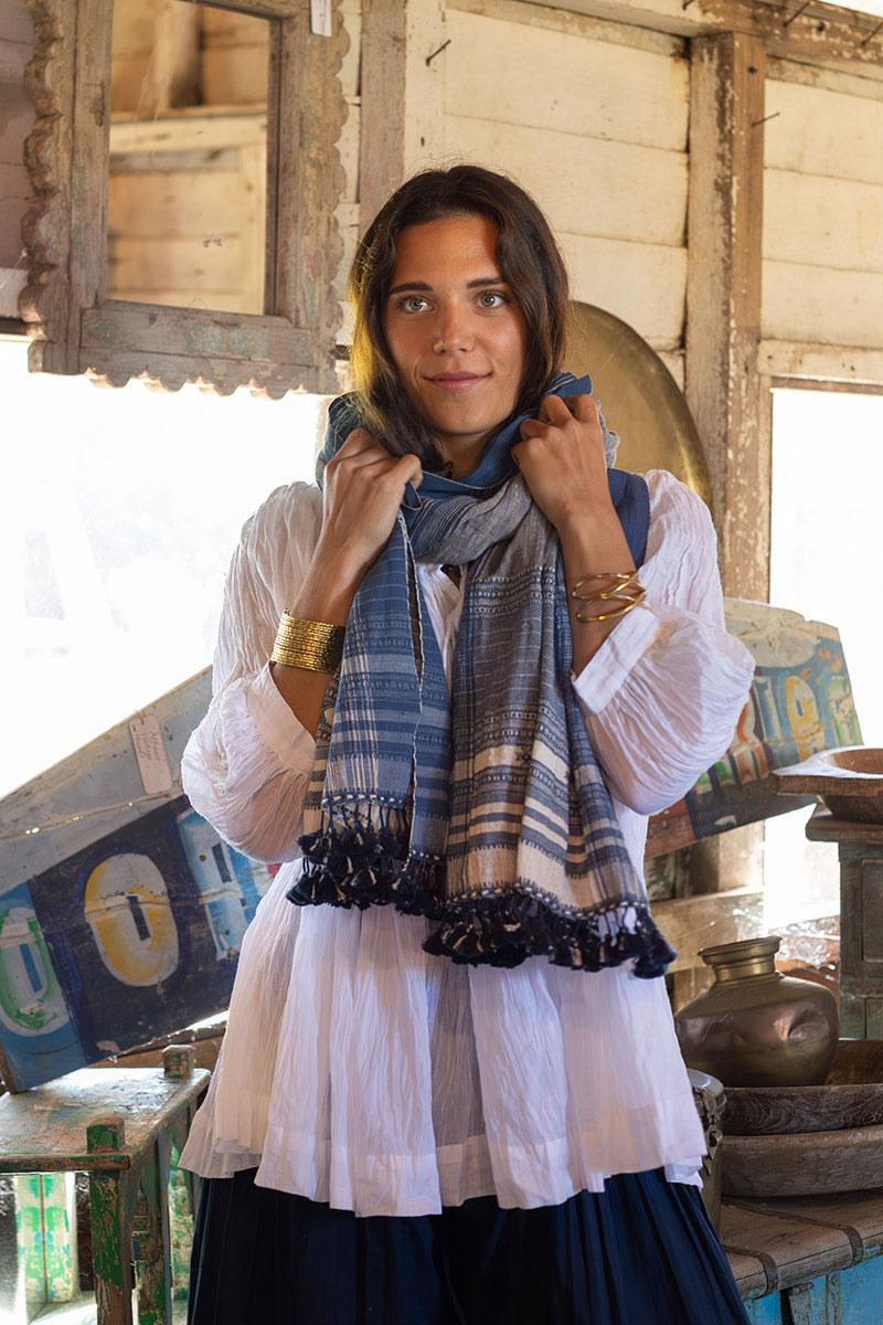 Woven Earth Scarf - Indigo Tide