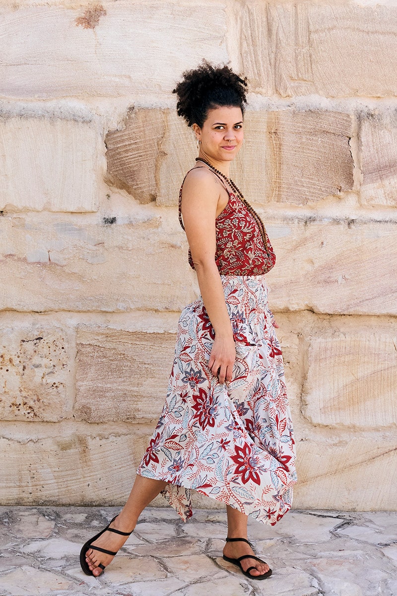 Womens, Coco Skirt In Roshan and Sita Tunic in Rustic Red. 100% cotton, hand block print.