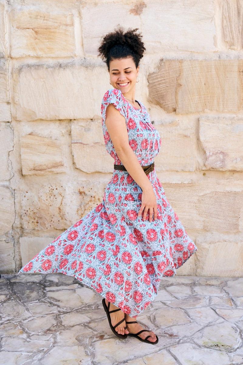 Womens, Coco Skirt and Sundra Blouse in Floria. 100% cotton, hand block print.