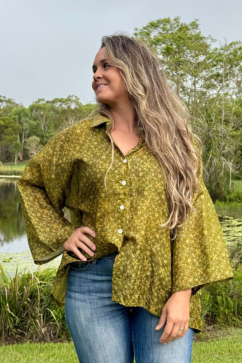 Vintage Sari Amira Blouse - Mantis (silk)