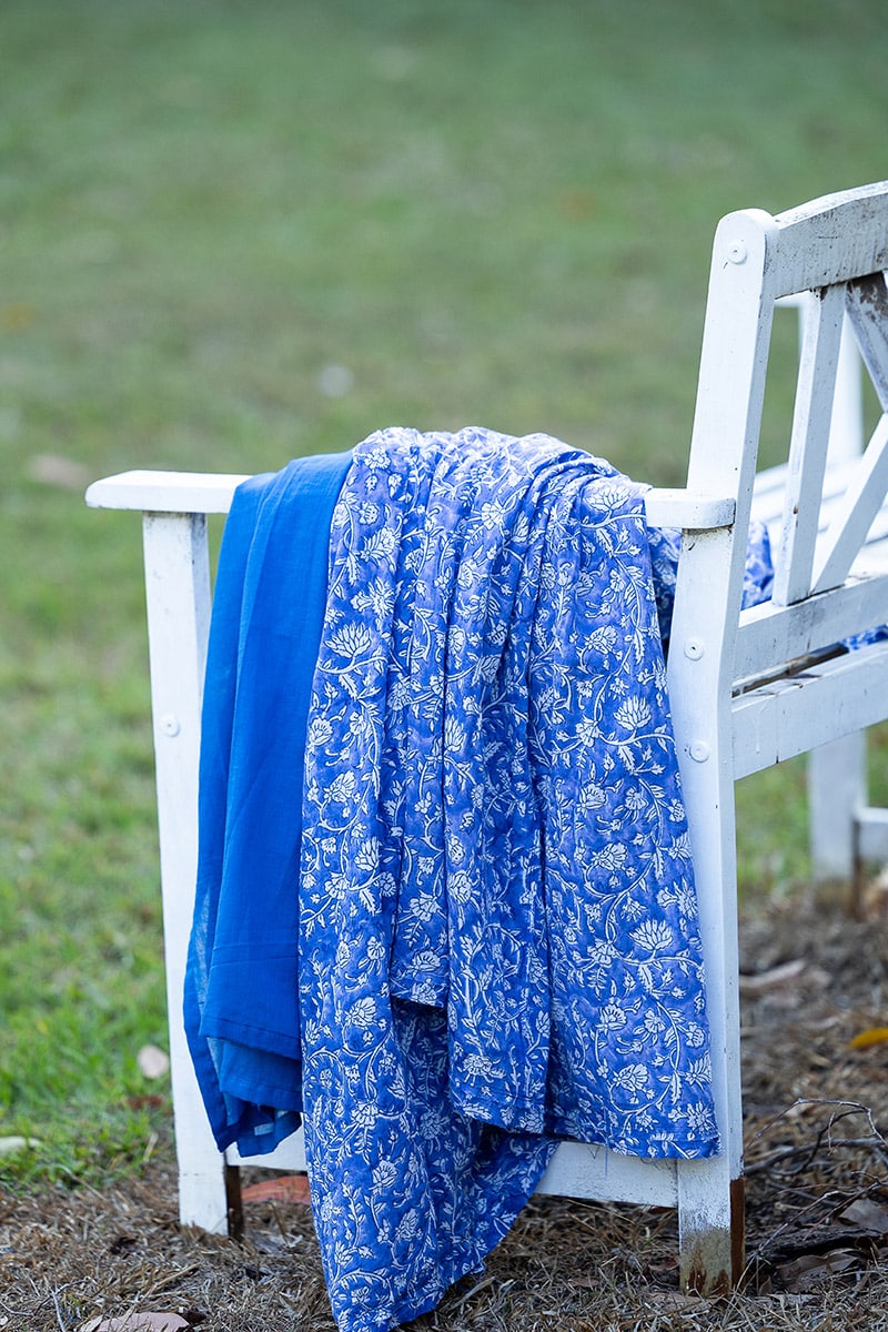 Womens, midi, Clementine dress, 100% Cotton, hand block print. Blue Floral - Aurelia - Heirloom Collection