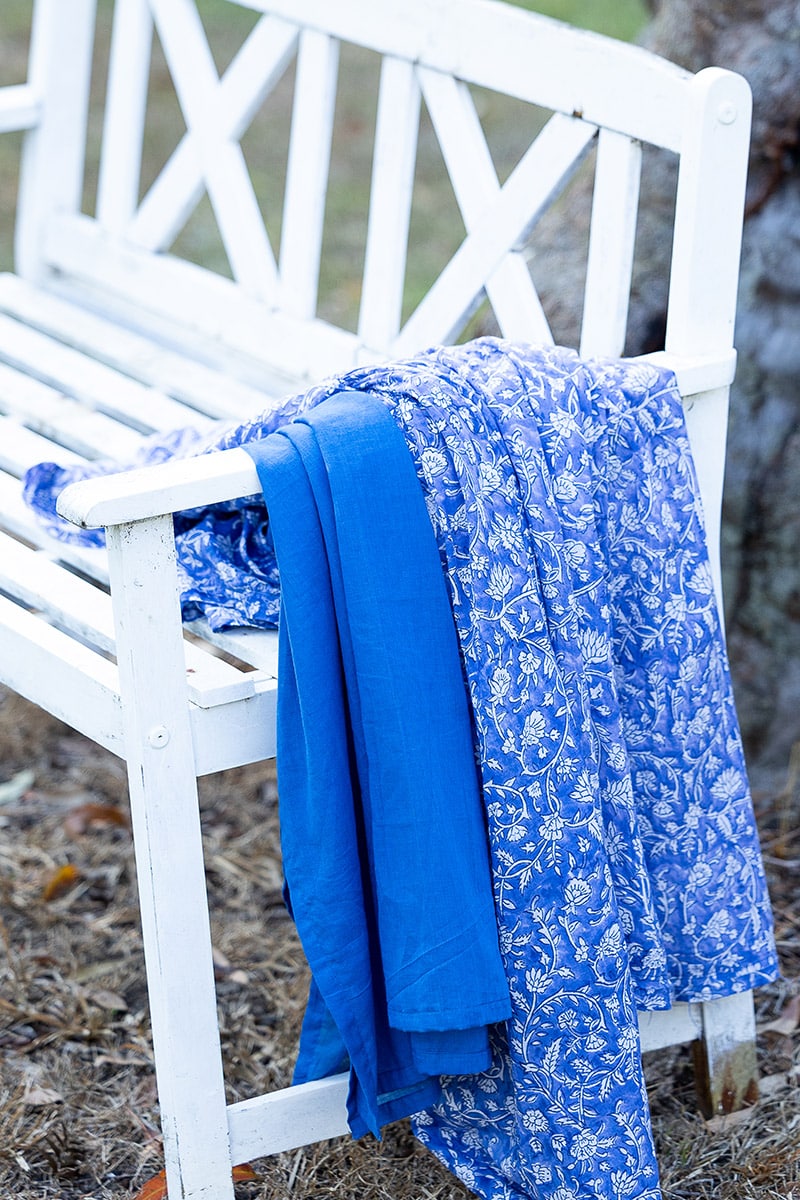 Womens, midi, Clementine dress, 100% Cotton, hand block print. Blue Floral - Aurelia - Heirloom Collection