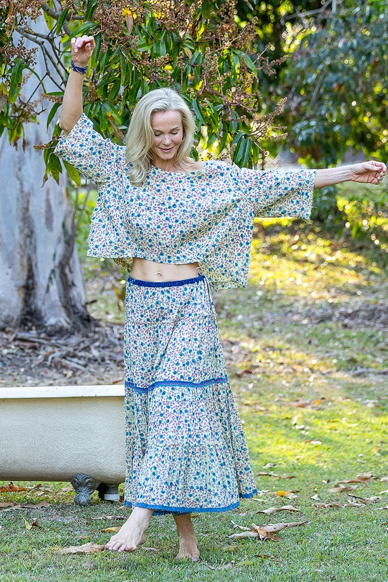 Womens, Ainsley Skirt & Matilde Blouse. 100% cotton, hand block print. Petite floral - Mirabel - Heirloom Collection