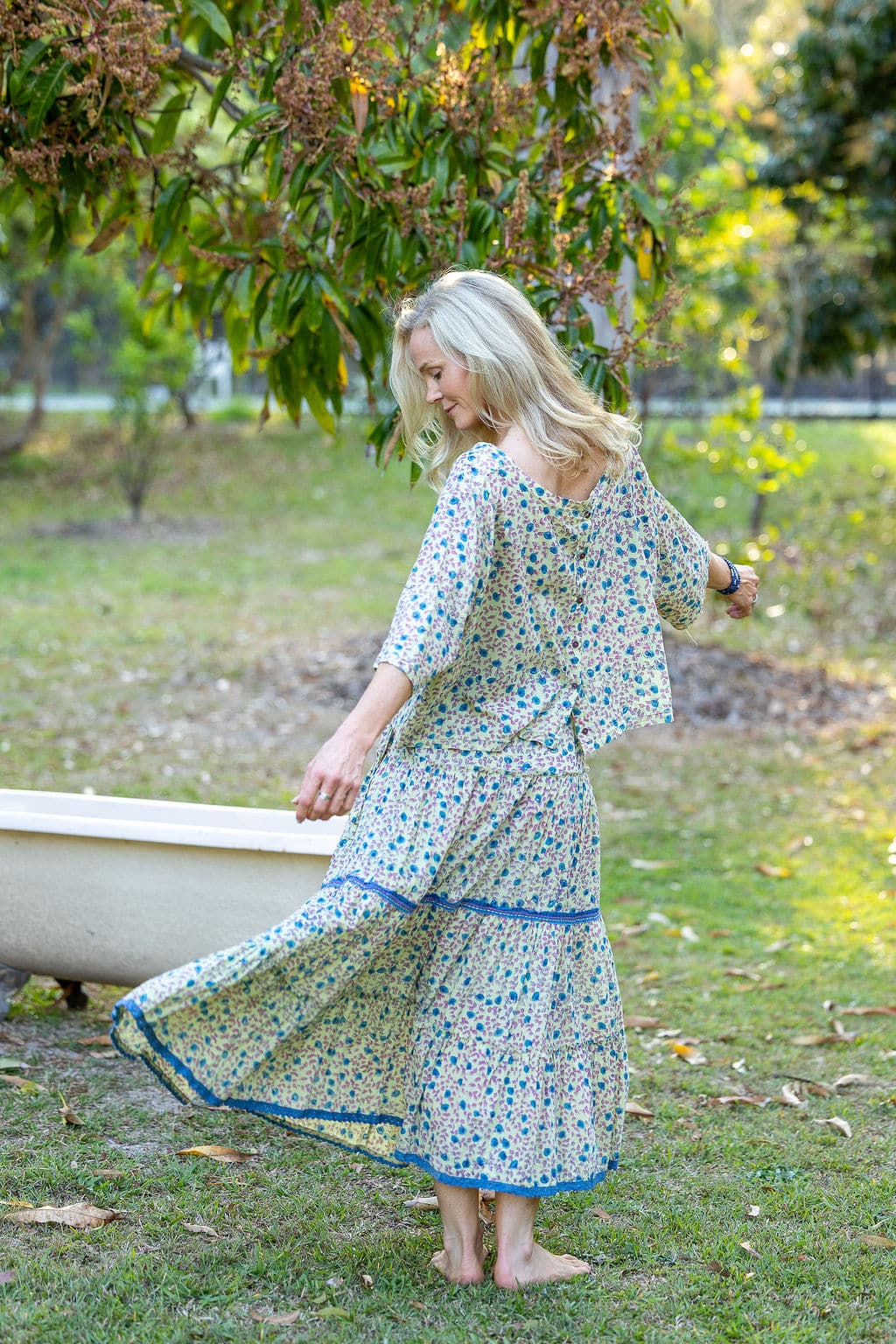 Womens, Ainsley Skirt & Matilde Blouse. 100% cotton, hand block print. Petite floral - Mirabel - Heirloom Collection
