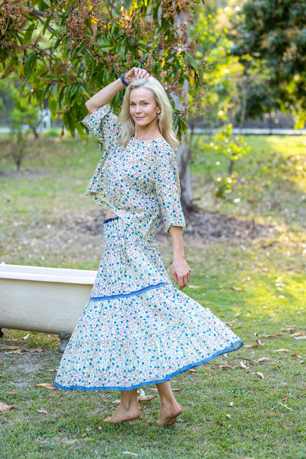 Womens, Ainsley Skirt & Matilde Blouse. 100% cotton, hand block print. Petite floral - Mirabel - Heirloom Collection