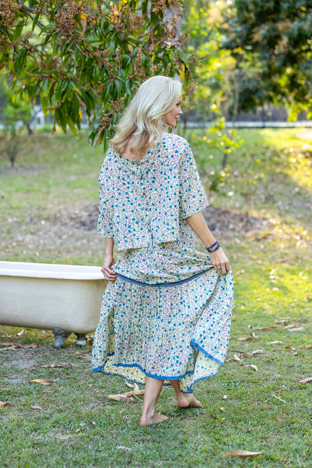 Womens, Ainsley Skirt & Matilde Blouse. 100% cotton, hand block print. Petite floral - Mirabel - Heirloom Collection