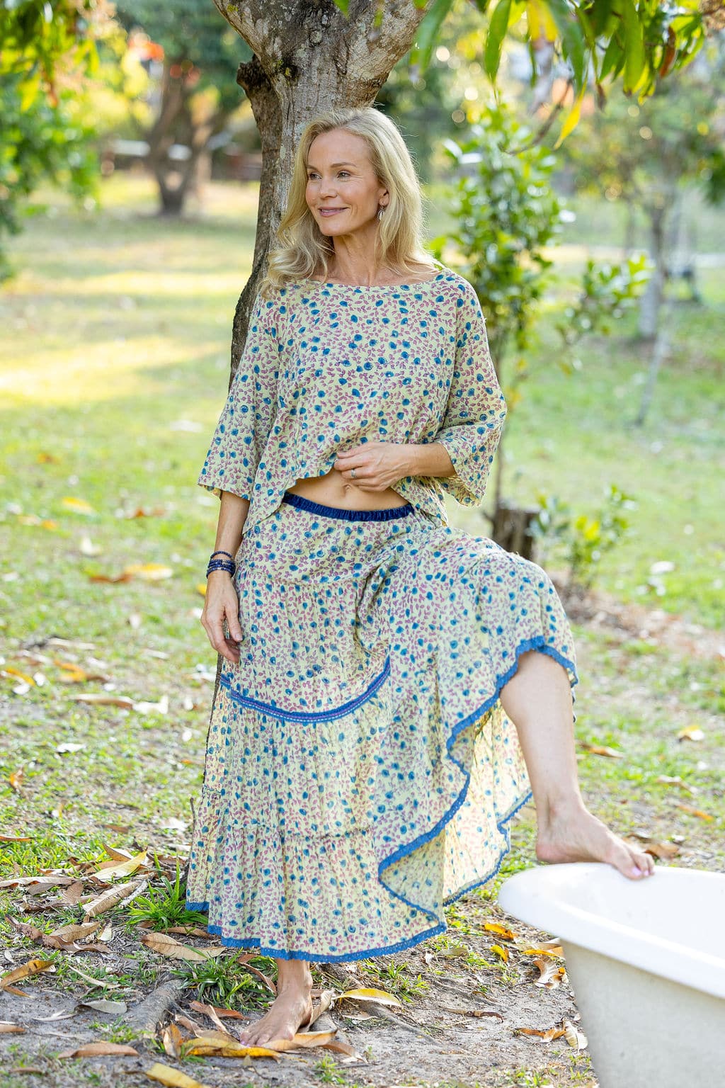 Womens, Ainsley Skirt & Matilde Blouse. 100% cotton, hand block print. Petite floral - Mirabel - Heirloom Collection