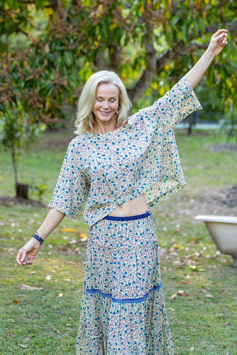 Womens, Ainsley Skirt & Matilde Blouse. 100% cotton, hand block print. Petite floral - Mirabel - Heirloom Collection