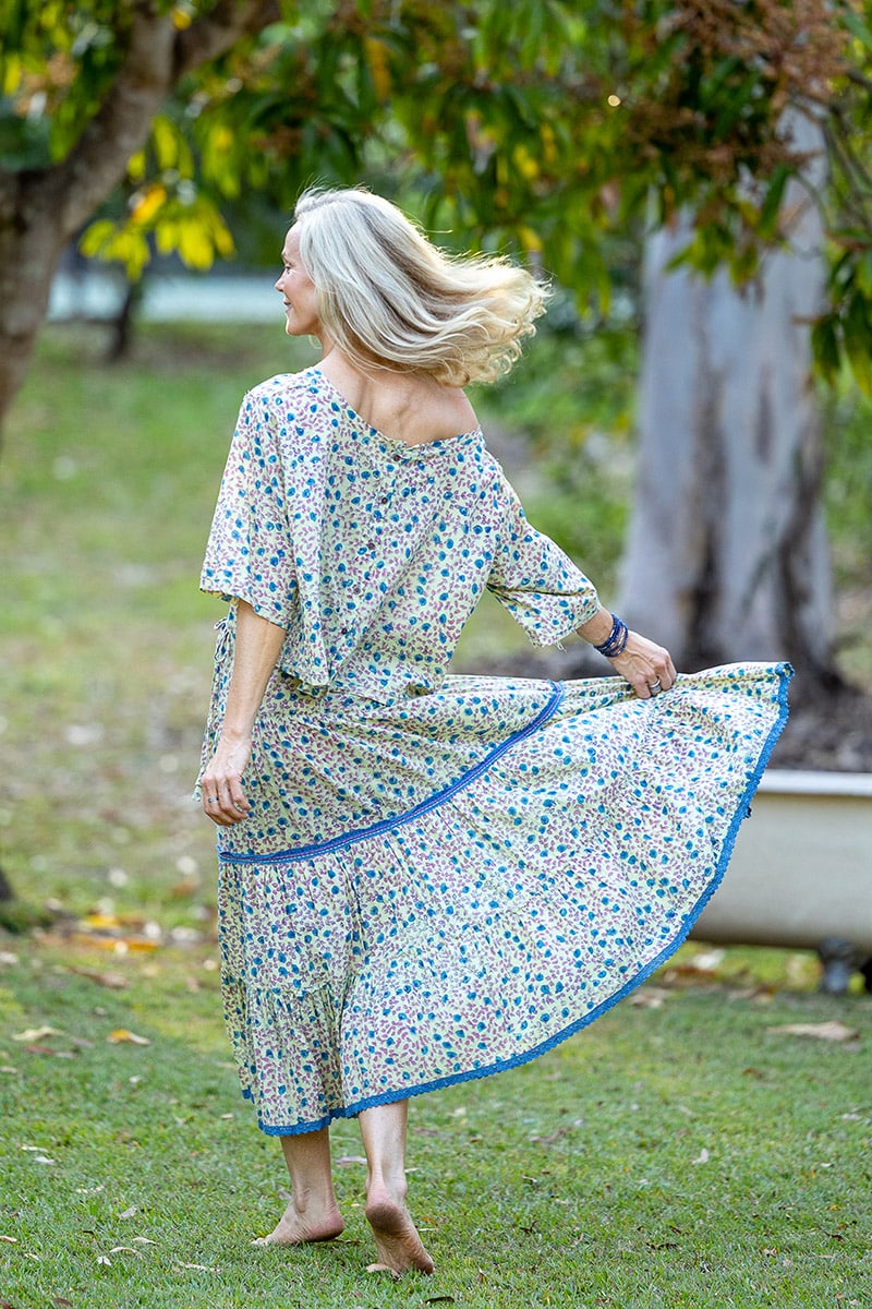 Womens, Ainsley Skirt & Matilde Blouse. 100% cotton, hand block print. Petite floral - Mirabel - Heirloom Collection