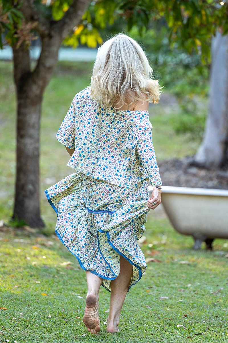 Womens, Ainsley Skirt & Matilde Blouse. 100% cotton, hand block print. Petite floral - Mirabel - Heirloom Collection