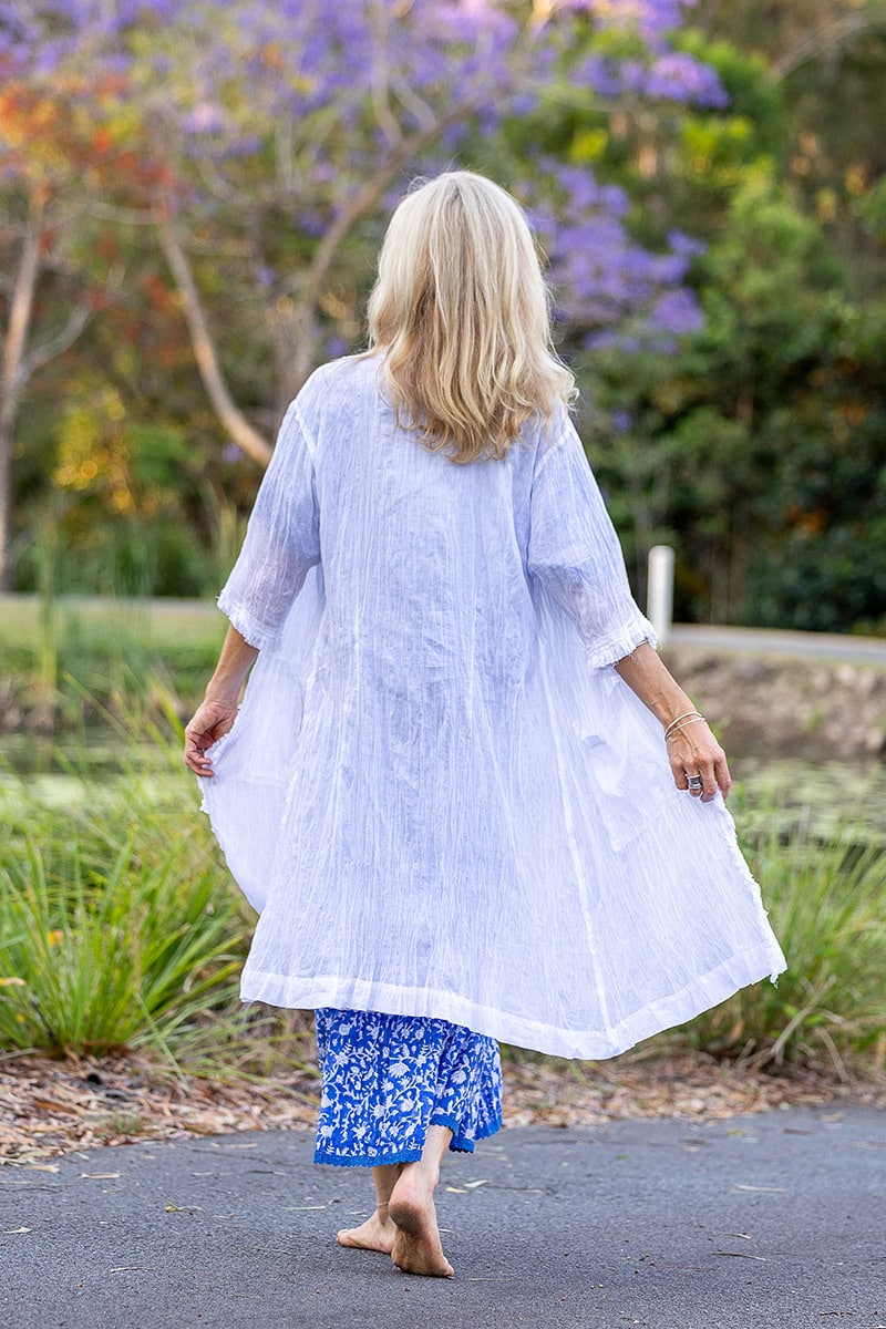 Womens, Shimla Coat, 7/8 sleeve, 100% sheer cotton, in pure serene white.