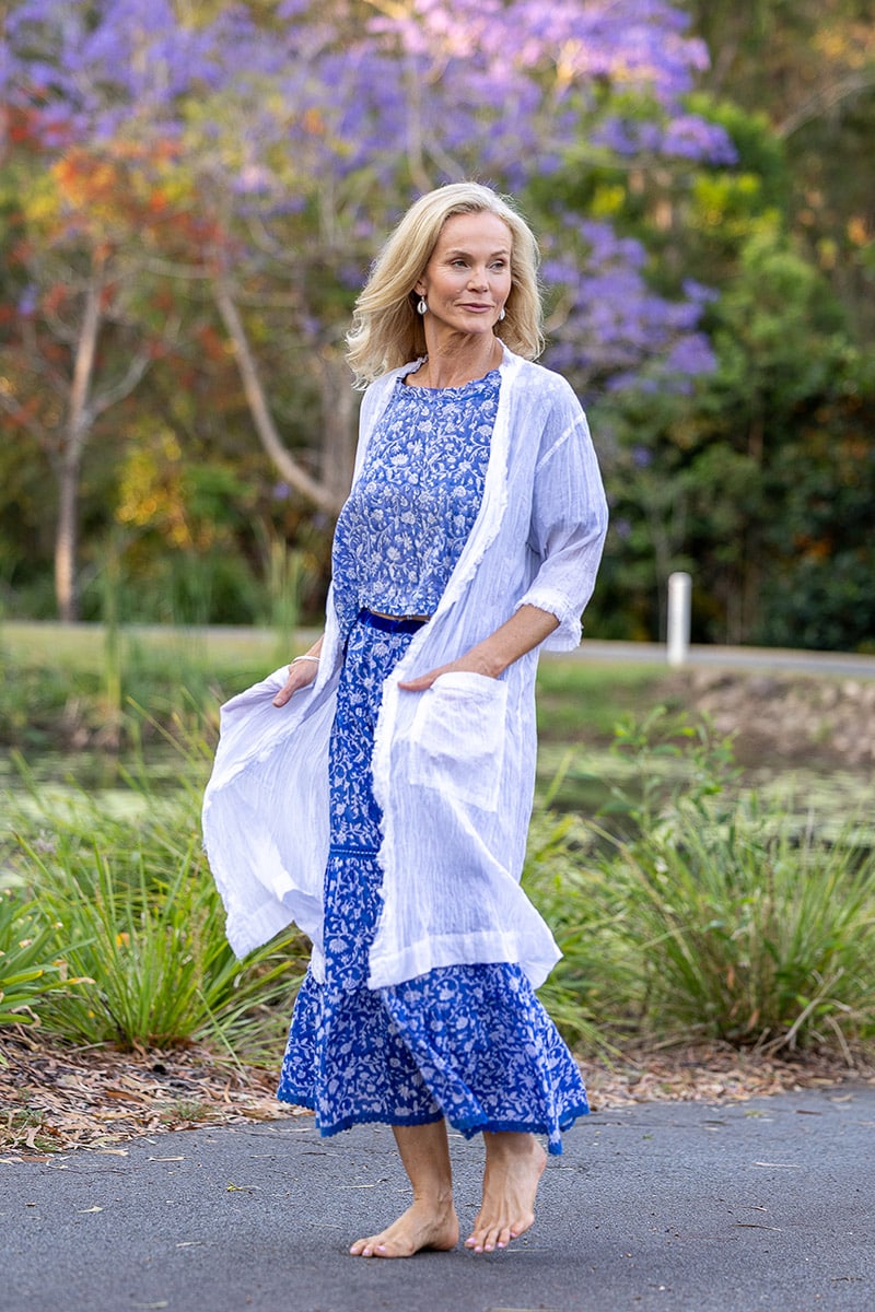 Womens, Shimla Coat, 7/8 sleeve, 100% sheer cotton, in pure serene white.