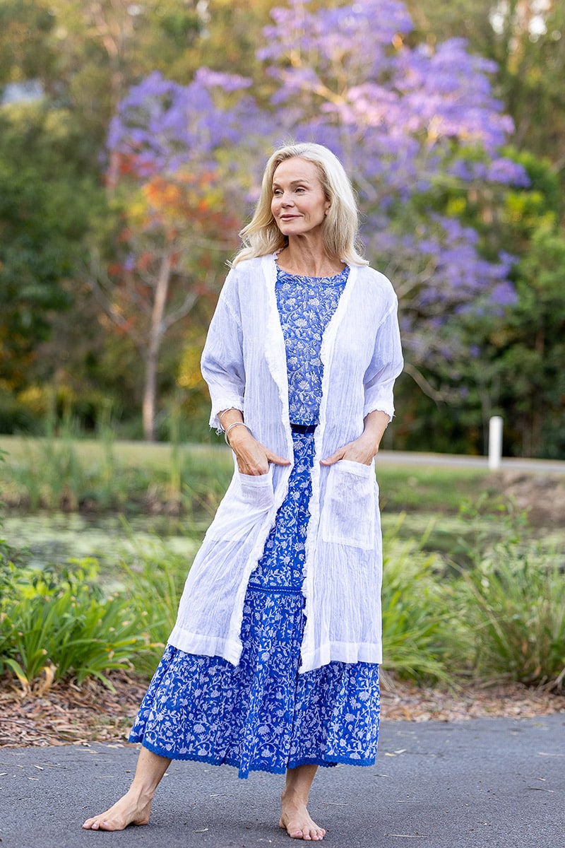 Womens, Shimla Coat, 7/8 sleeve, 100% sheer cotton, in pure serene white.