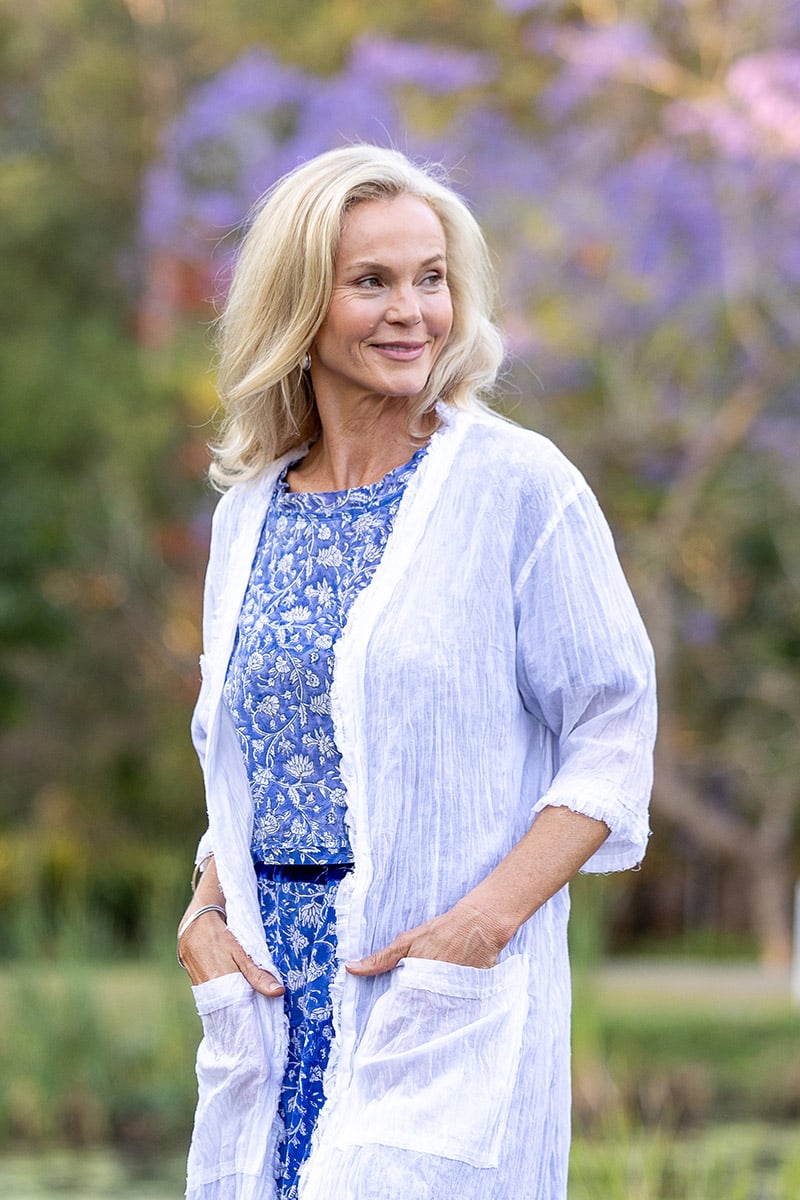 Womens, Shimla Coat, 7/8 sleeve, 100% sheer cotton, in pure serene white.