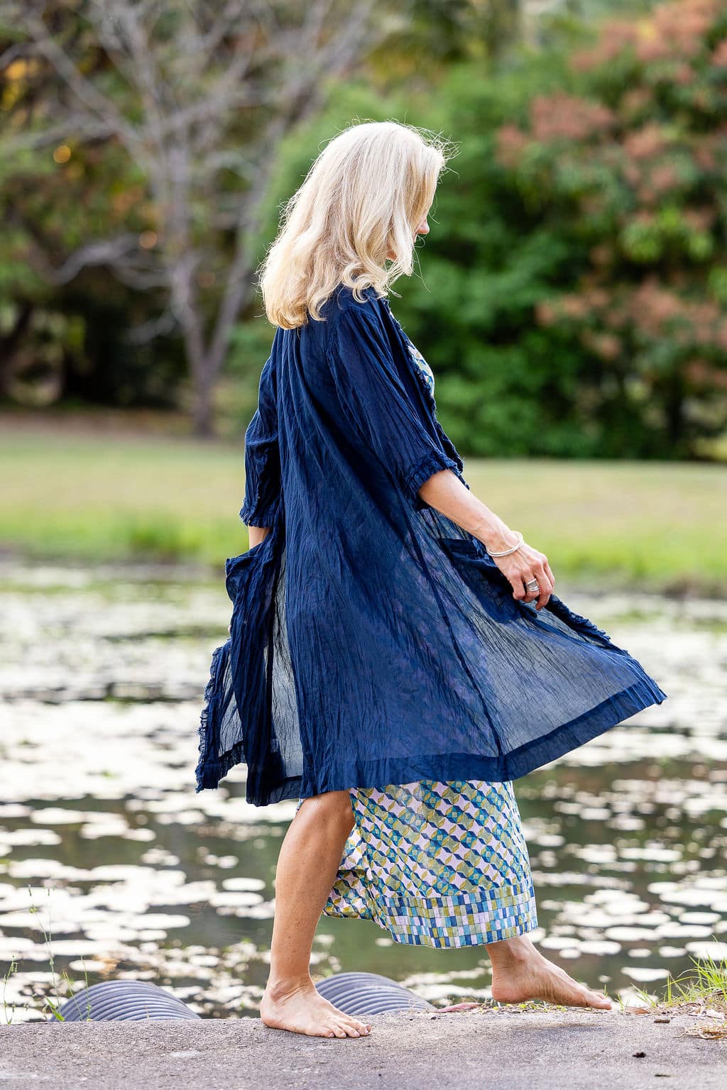 Womens, Shimla Coat, 7/8 sleeve, 100% sheer cotton, in classic navy.