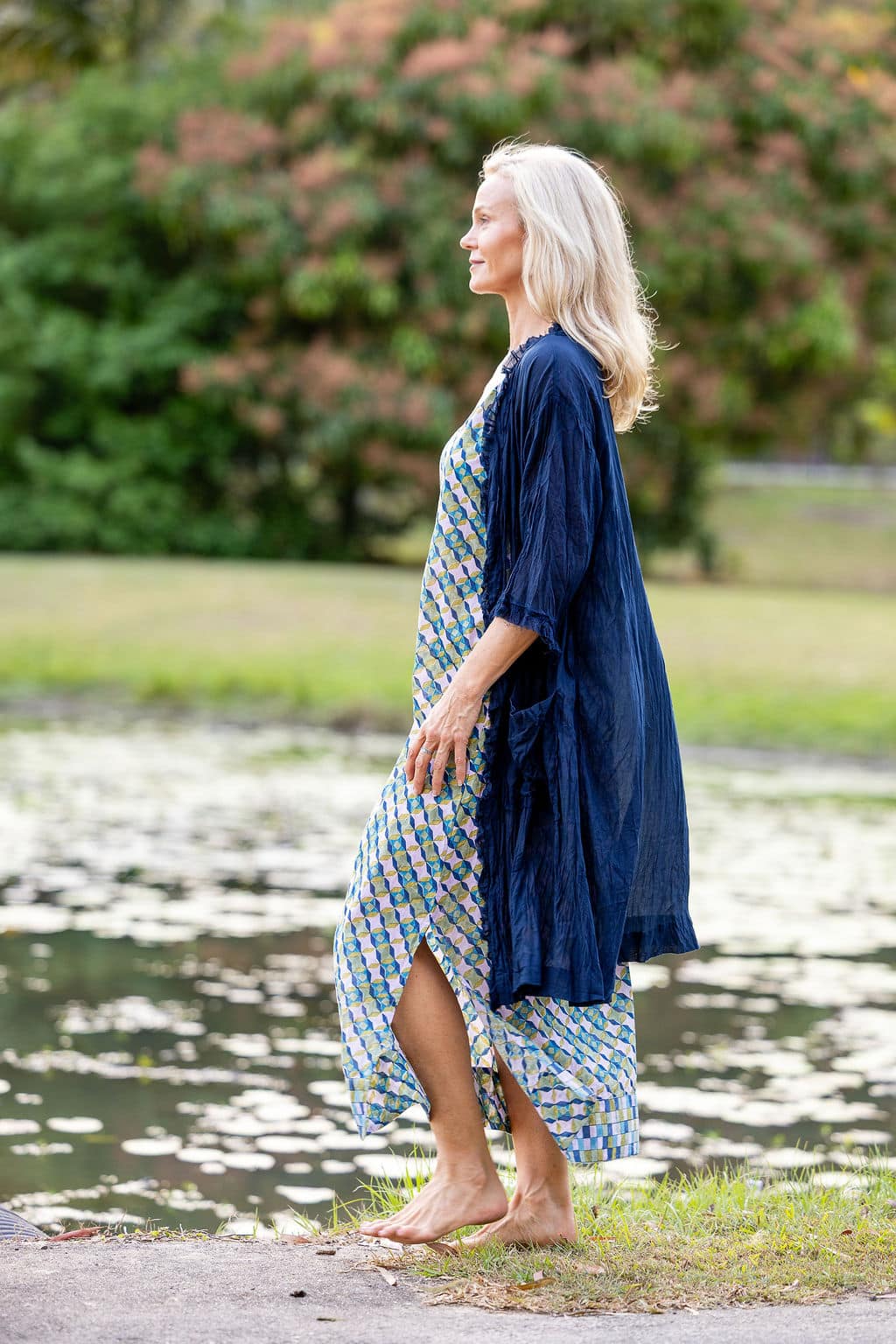 Womens, Shimla Coat, 7/8 sleeve, 100% sheer cotton, in classic navy.
