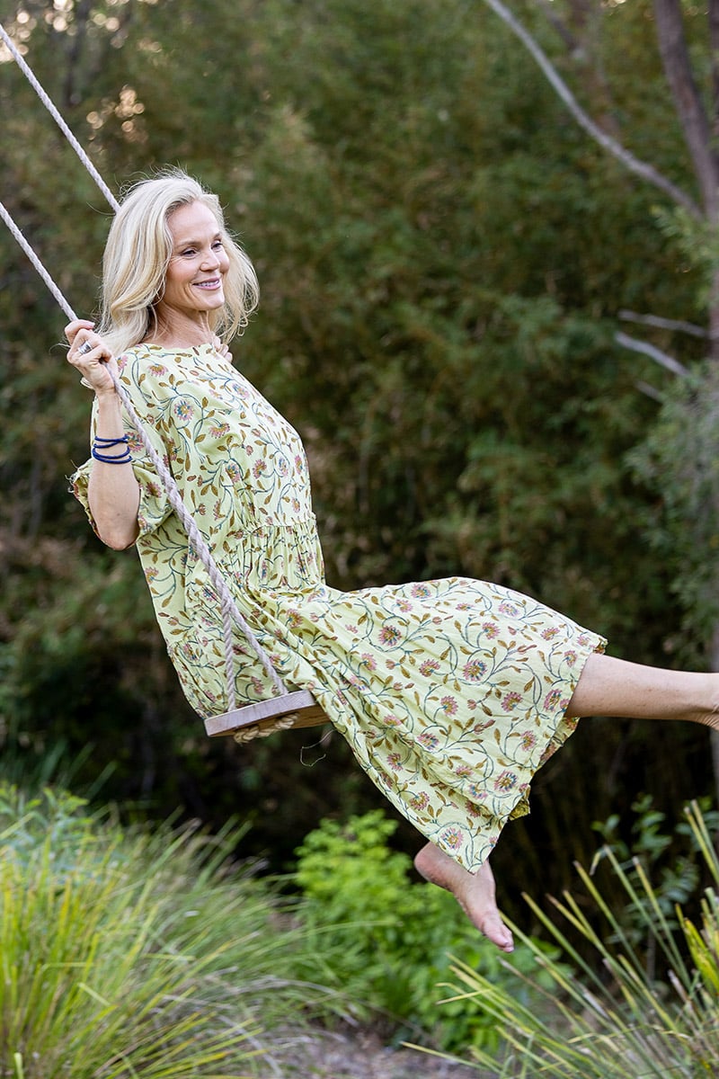 Womens, midi, Clementine Dress, 100% Cotton, hand block print. Vintage floral - Florin - Heirloom Collection
