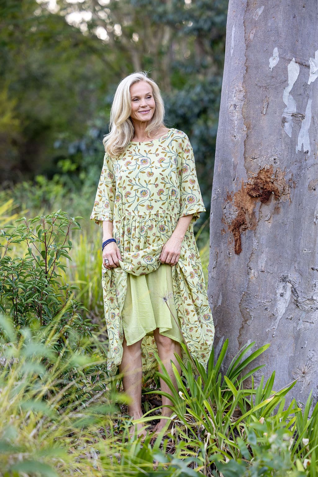 Womens, midi, Clementine Dress, 100% Cotton, hand block print. Vintage floral - Florin - Heirloom Collection