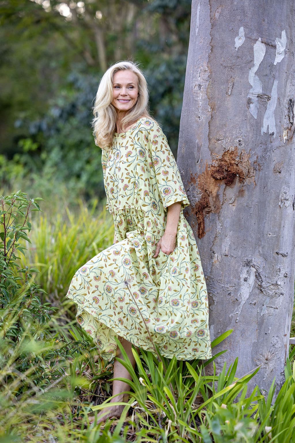 Womens, midi, Clementine Dress, 100% Cotton, hand block print. Vintage floral - Florin - Heirloom Collection