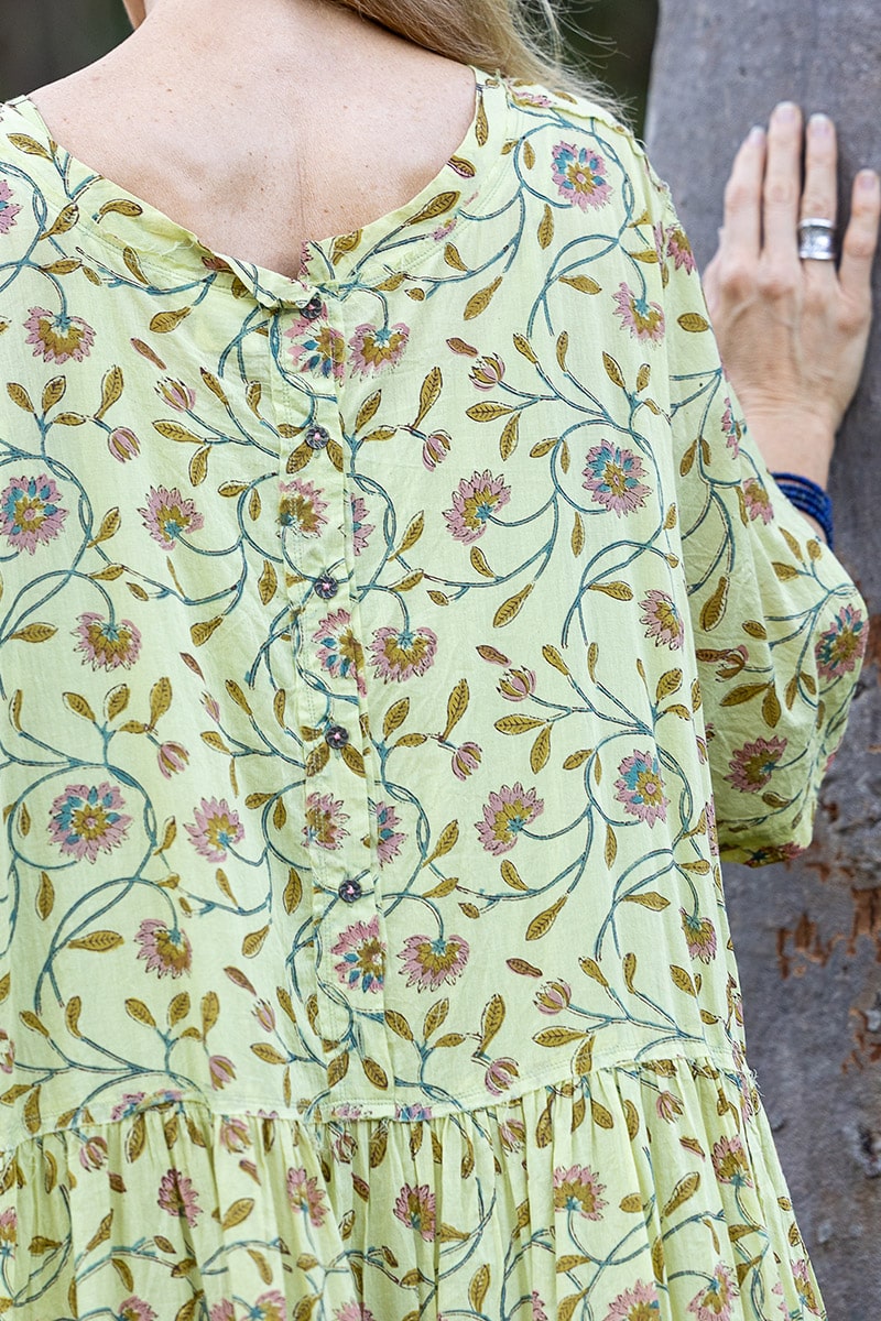Womens, midi, Clementine Dress, 100% Cotton, hand block print. Vintage floral - Florin - Heirloom Collection