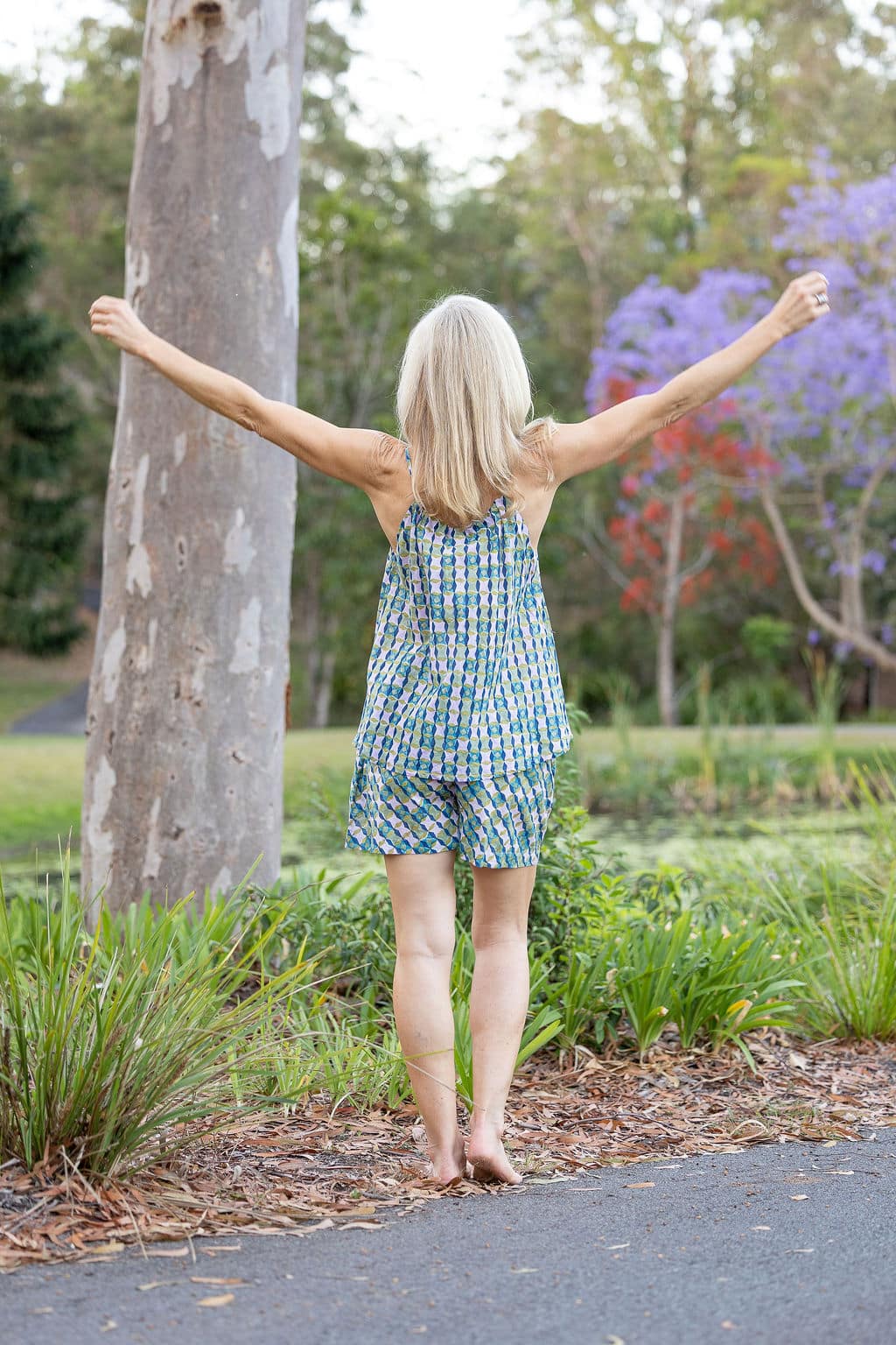 Womens,Luma Set, Shorts and Top. 100% cotton, hand block print. In Soft geometry - Liora print.