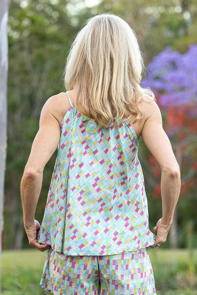 Womens,Luma Set, Shorts and Top. 100% cotton, hand block print. In cool soft Sorbetto print.