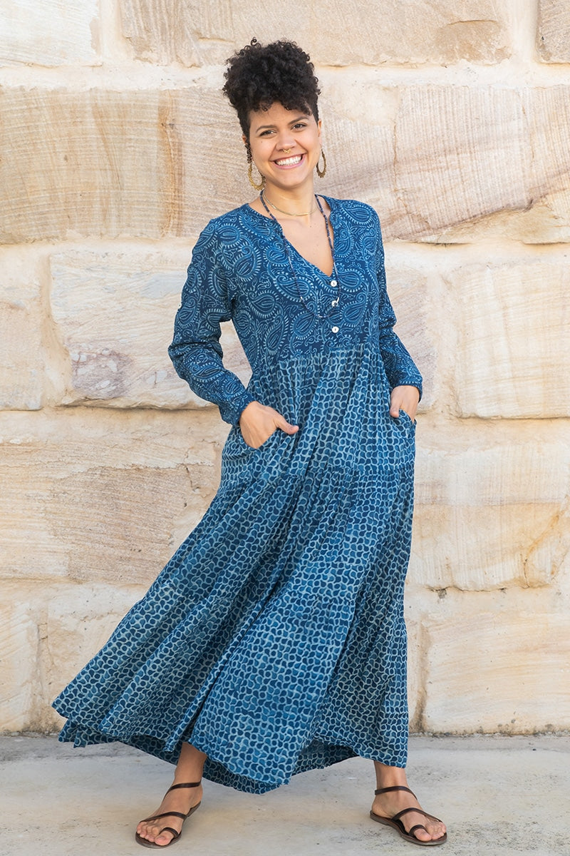 Jhali Dress - Indigo Dew
