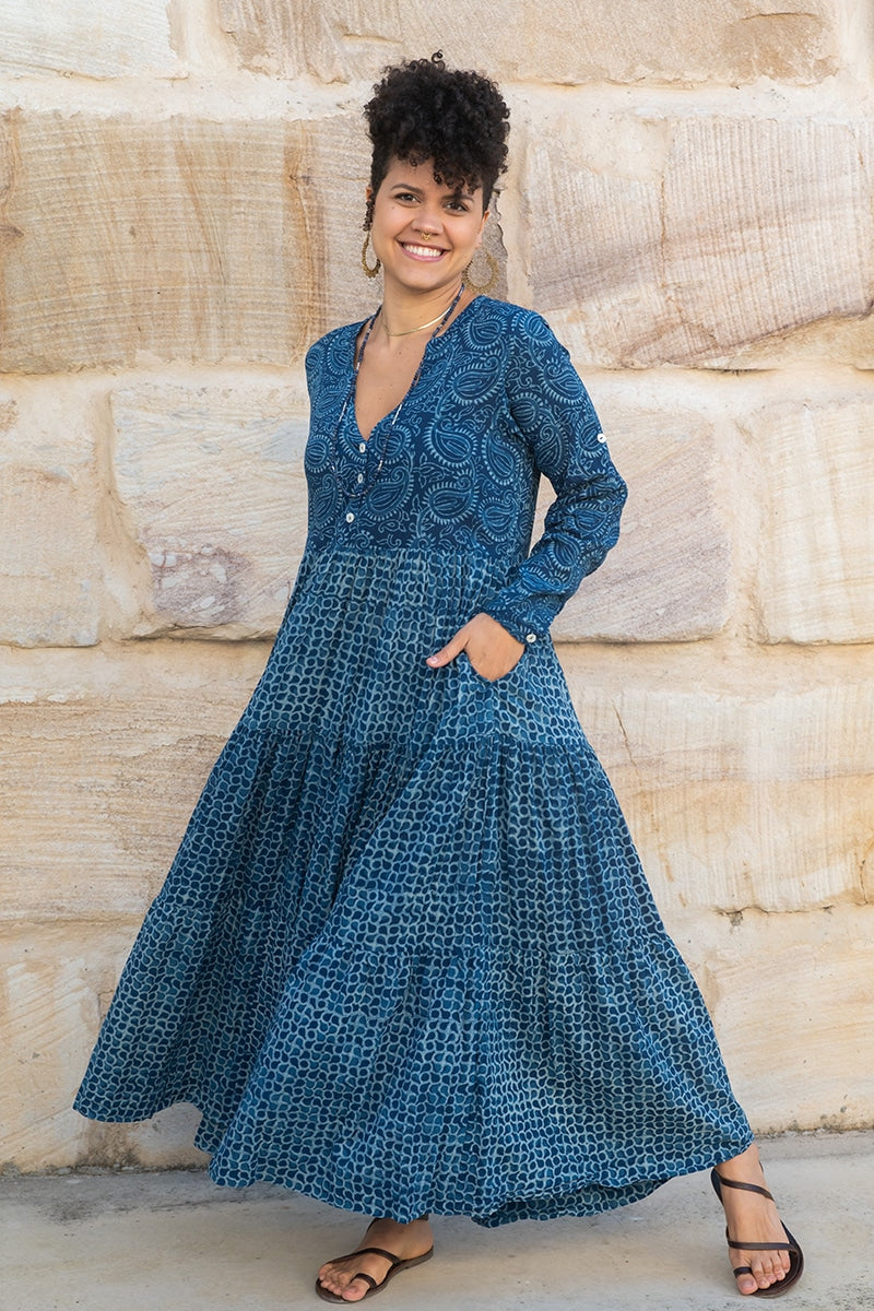 Jhali Dress - Indigo Dew