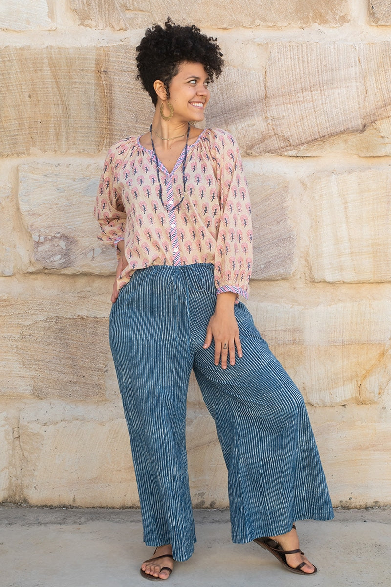 Lyana Blouse - Essence - Culottes - Indigo Stripe
